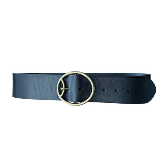 Anthropologie 100% Leather Belt Black with Gold/Brass Buckle Size XS/S - Picture 1 of 4